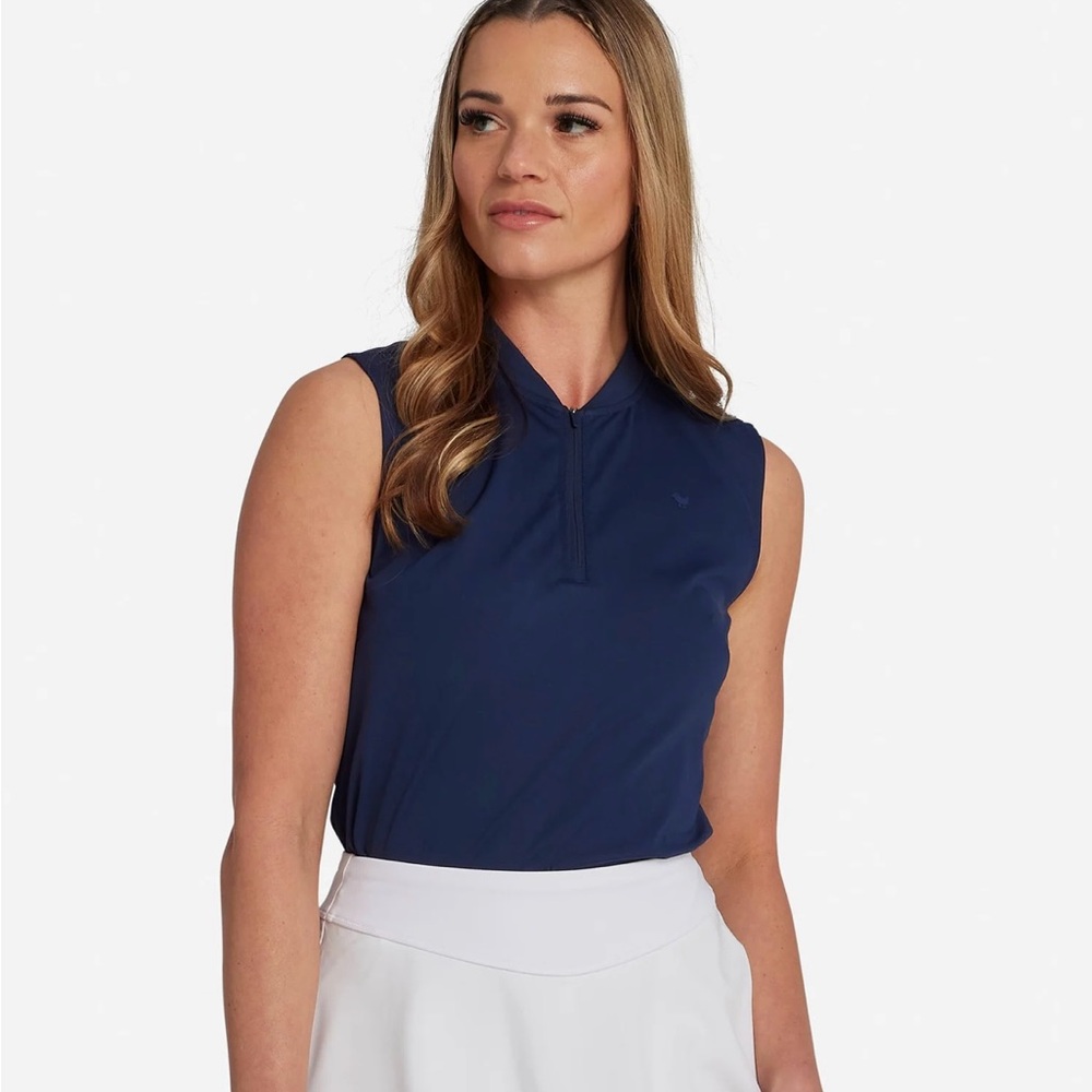 Bad Birdie Women's Dark Navy Blade Collar Sleeveless Polo NWT